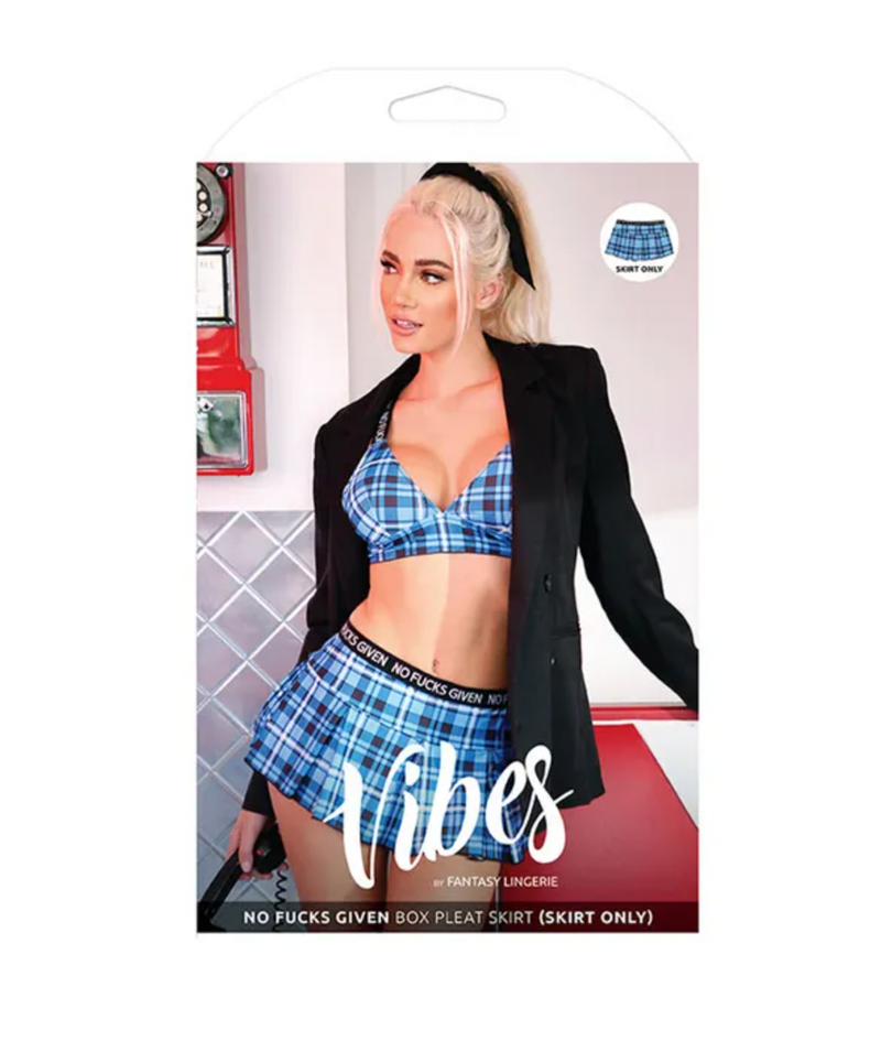 Vibes "No Fucks Given" Pleated Skirt (Blue) - M/L-Clothing - Skirts& - Shorts-Fantasy Lingerie-Danish Blue Adult Centres