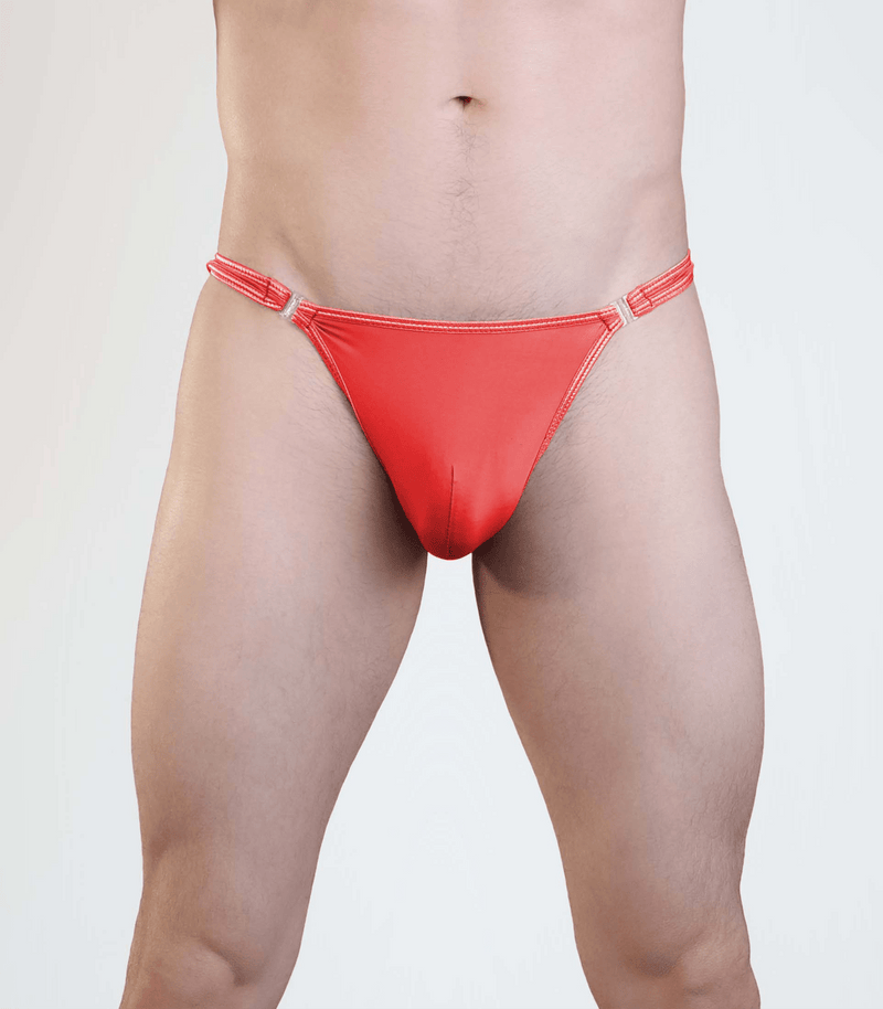 Love In Leather - Mens Lycra G-String with Quick Clip Release Red