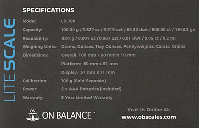 LS-100 - 0.01g/100g On-Balance Digital Scale (Black)