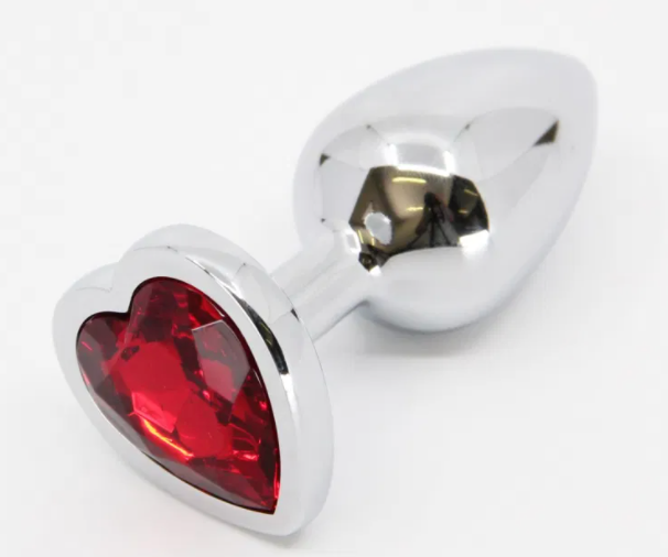 Love In Leather - Butt Plug with Heart Gem Medium Red-Adult Toys - Anal - Plugs-Love In Leather-Danish Blue Adult Centres