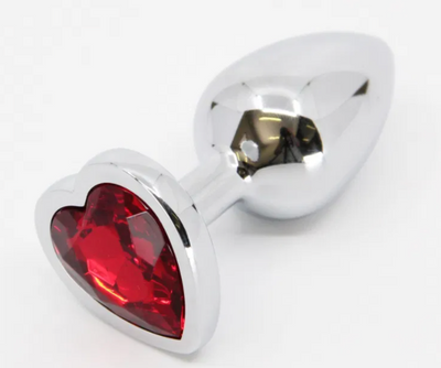 Love In Leather - Butt Plug with Heart Gem Small Red-Adult Toys - Anal - Plugs-Love In Leather-Danish Blue Adult Centres