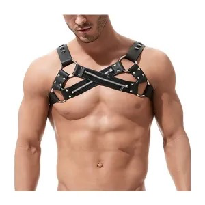016 - Neoprene Cross Front Harness Black-Clothing - Accessories - Harnesses-Love In Leather-Danish Blue Adult Centres