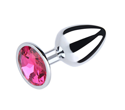 PLU001 Love in Leather Gem Anal Plug Chrome (Pink Gem) Medium-Adult Toys - Anal - Plugs-Love In Leather-Danish Blue Adult Centres