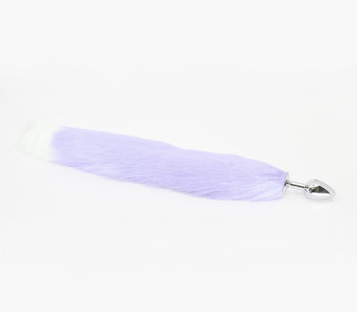 Love In Leather - Lilac w/ White Tip Fox Tail w Aluminium Butt Plug (Small)-Adult Toys - Anal - Plugs-Love In Leather-Danish Blue Adult Centres