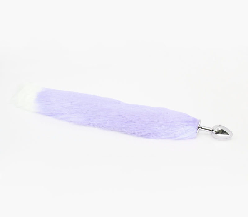 Love In Leather - Lilac w/ White Tip Fox Tail w Aluminium Butt Plug (Small)-Adult Toys - Anal - Plugs-Love In Leather-Danish Blue Adult Centres