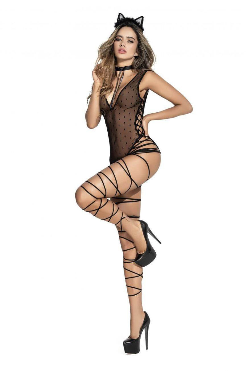 6385L - Mapale by Espiral Picture Purrfect 3 Pce Mesh Cat Costume - L
