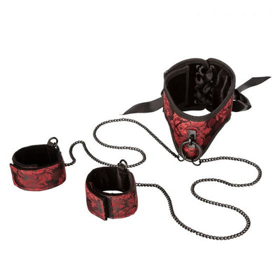 Calexotics Scandal Posture Collar with Cuffs - Red-Bondage & Fetish - Cuffs & Restraints-CalExotics-Danish Blue Adult Centres