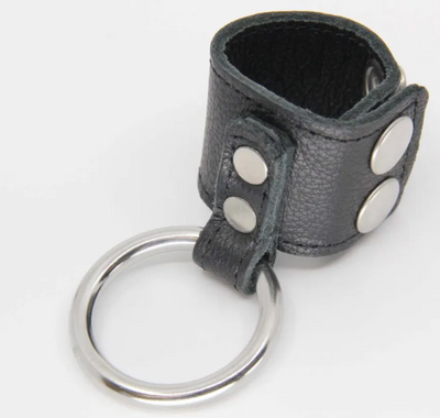 Love In Leather - Stainless Steel Cock Ring W Leather Ball Stretcher And Double Stud Adjustment-Adult Toys - Cock Rings - Metalsteel-Love In Leather-Danish Blue Adult Centres