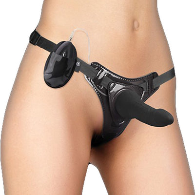Ouch! Vibrating Pleasure Strap-On with Remote - Black