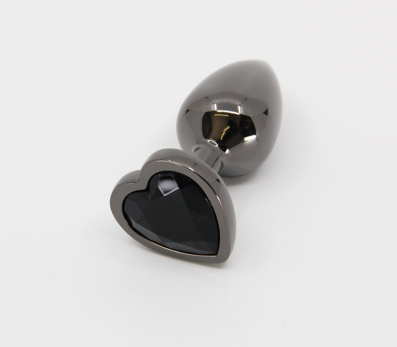 Love In Leather - Heart Gem Butt Plug Black Chrome-Adult Toys - Anal - Plugs-Love In Leather-Danish Blue Adult Centres