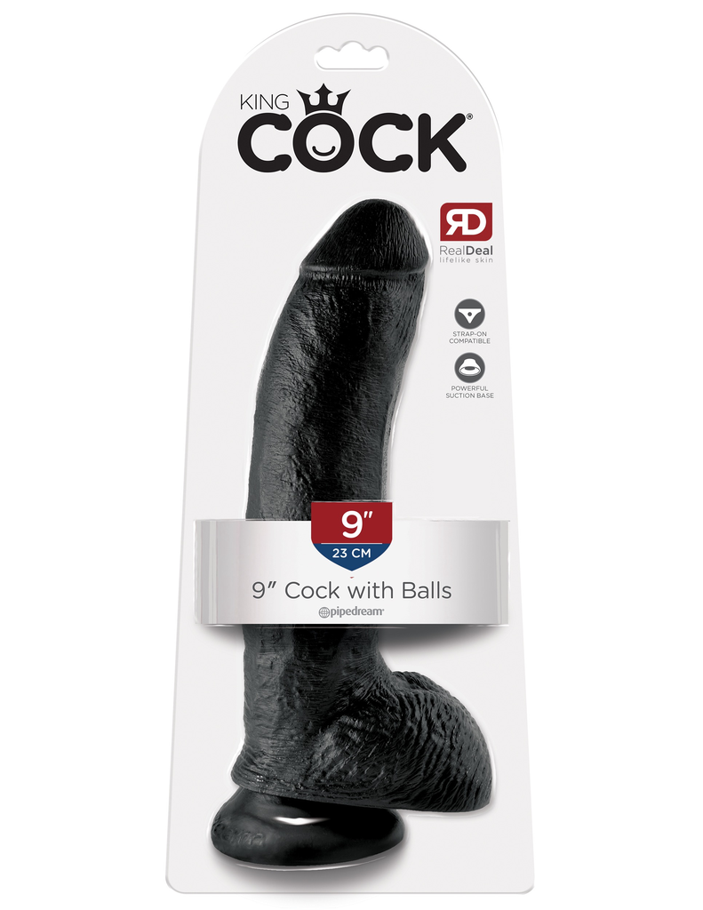 King Cock Realistic Dildo with balls 9inch Black