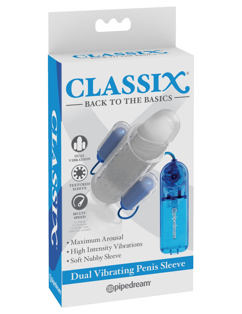 Pipedream Classix Dual Vibrating Penis Sleeve (Blue)-Unclassified-Pipedream-Danish Blue Adult Centres