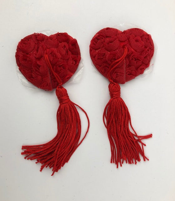 Poison Rose - Heart Rose Tassle Nipple Covers - Red