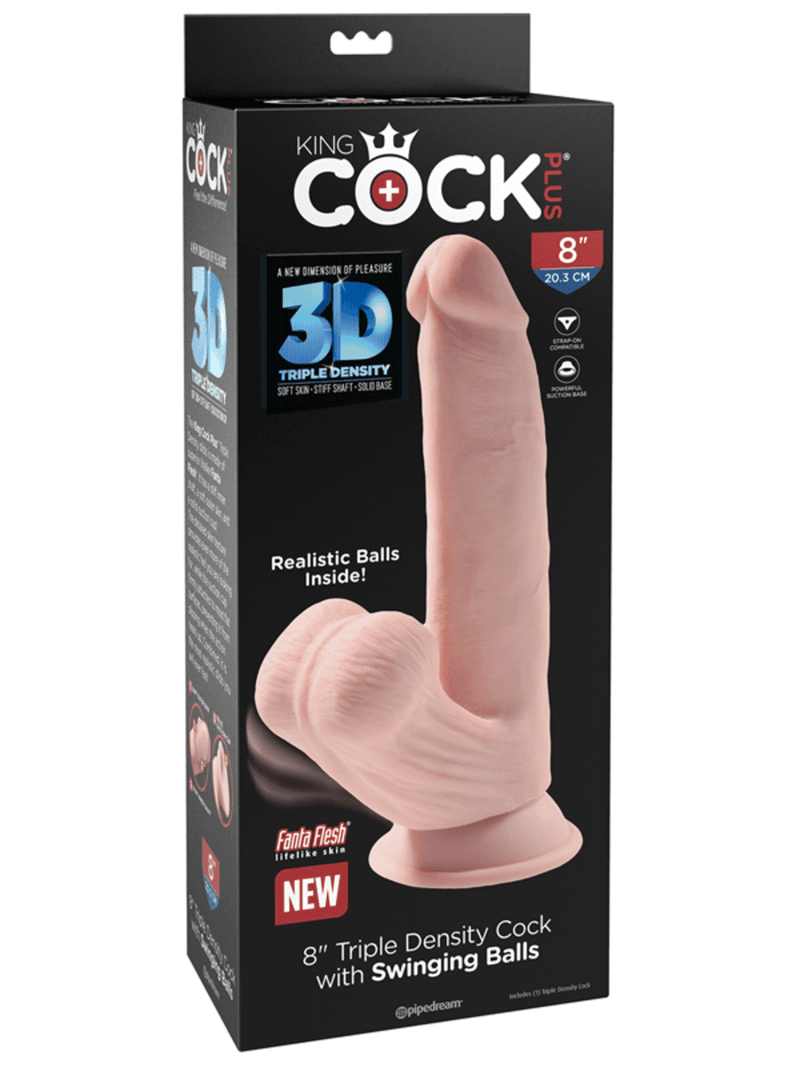 King Cock Plus 3D Realistic Dildo - Triple Density with Swinging Balls - Flesh Colour-Unclassified-King Cock-Danish Blue Adult Centres