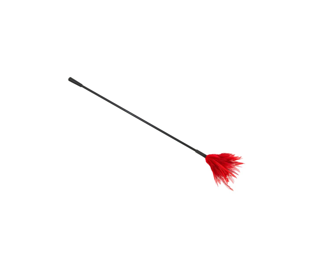 Love In Leather Crop W/ Feather Tickler (Red) 55cm-Bondage & Fetish - Crops & Paddles-Love In Leather-Danish Blue Adult Centres