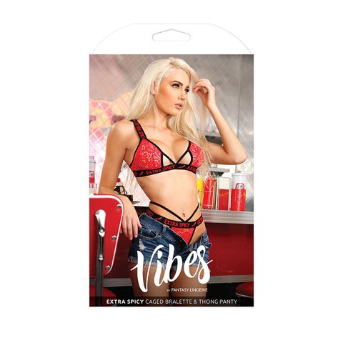 Vibes Extra Spicy Caged Bralette & Thong - M/L-Clothing - Bra & Panty Sets-Fantasy Lingerie-Danish Blue Adult Centres