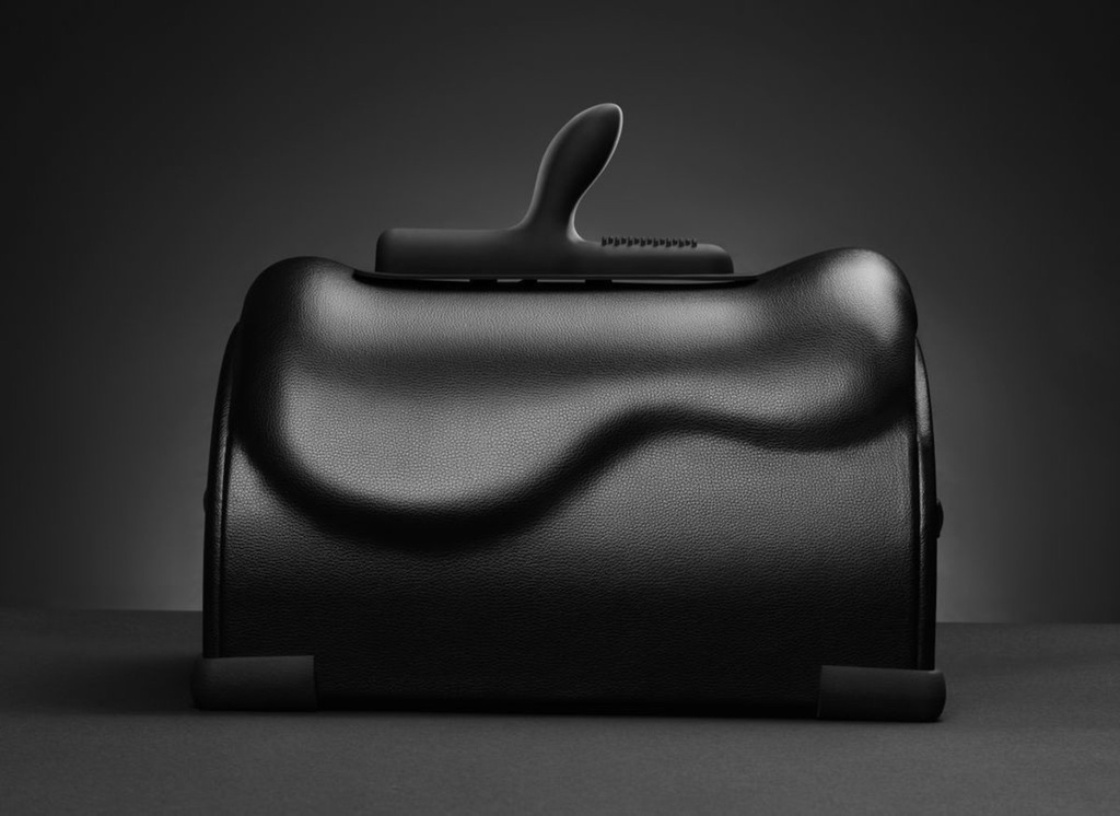 Black premium saddle sex machine with LED remote