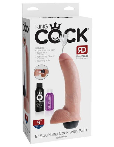 King Cock 9 Inch Squirting Cock w/ Balls (Flesh)-Adult Toys - Dildos - Squirting-King Cock-Danish Blue Adult Centres