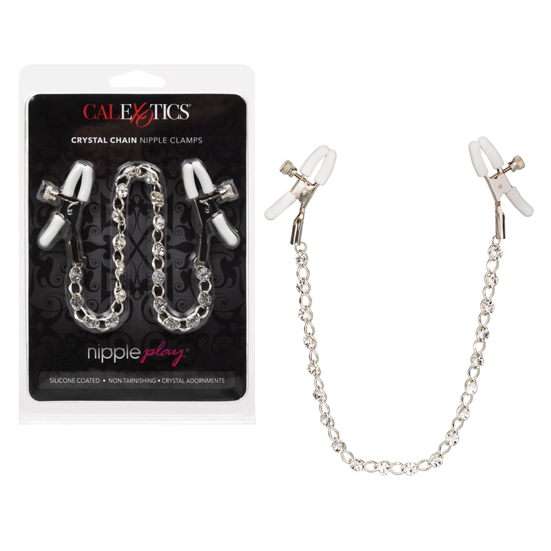 Nipple Play Crystal Chain Nipple Clamps (Clear)-Bondage & Fetish - Nipple Play-CalExotics-Danish Blue Adult Centres