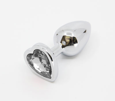 Love In Leather - Butt Plug with Heart Gem Small Clear-Adult Toys - Anal - Plugs-Love In Leather-Danish Blue Adult Centres