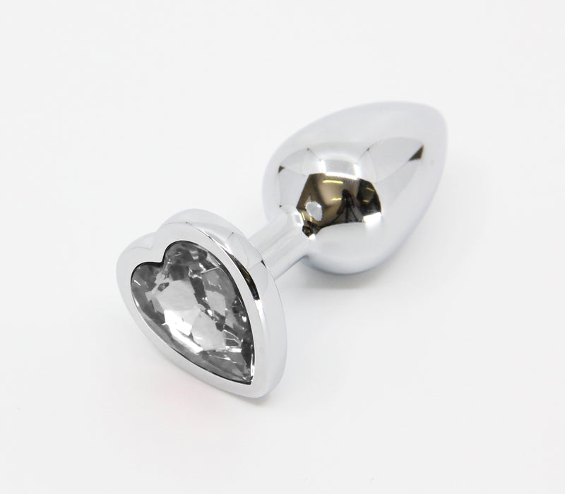Love In Leather - Butt Plug with Heart Gem Medium Clear-Adult Toys - Anal - Plugs-Love In Leather-Danish Blue Adult Centres
