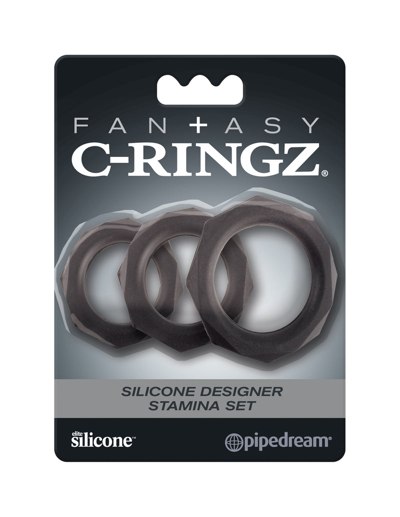 Pipedream Fantasy C-Ringz Silicone Designer Stamina Set (Black)-Adult Toys - Cock Rings-Pipedream-Danish Blue Adult Centres