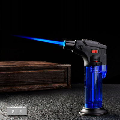 Trio Transparent Blow Torch Jet Lighter w/Base (Assorted)-Lifestyle - Lighters - Jet Lighters-Trio-Danish Blue Adult Centres