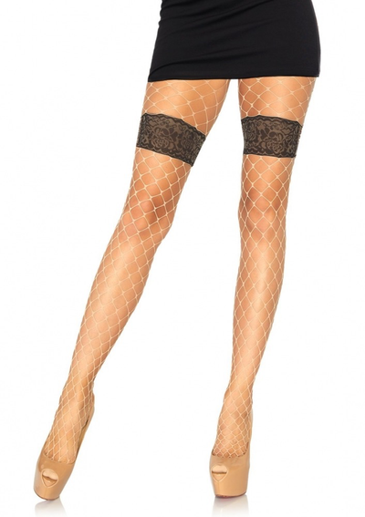Leg Avenue Diamond Net Tights with Faux Thigh Garter and Floral-Unclassified-Leg Avenue-Danish Blue Adult Centres
