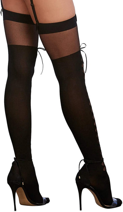 Dreamgirl Sheer Hold-Up Thigh Highs with Lace Tops O/S (Black)-Clothing - Thigh High-Dreamgirl-Danish Blue Adult Centres